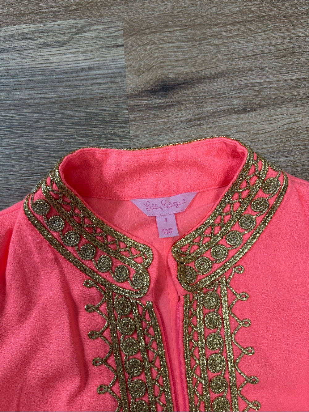 Lilly Pulitzer Neon Coral Sleeveless A-Line Dress with Gold Embroidery - Picture 3 of 6
